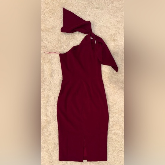 New Dress The Population Tiffany One Shoulder Dark Magenta Midi Dress sz S - Picture 2 of 7